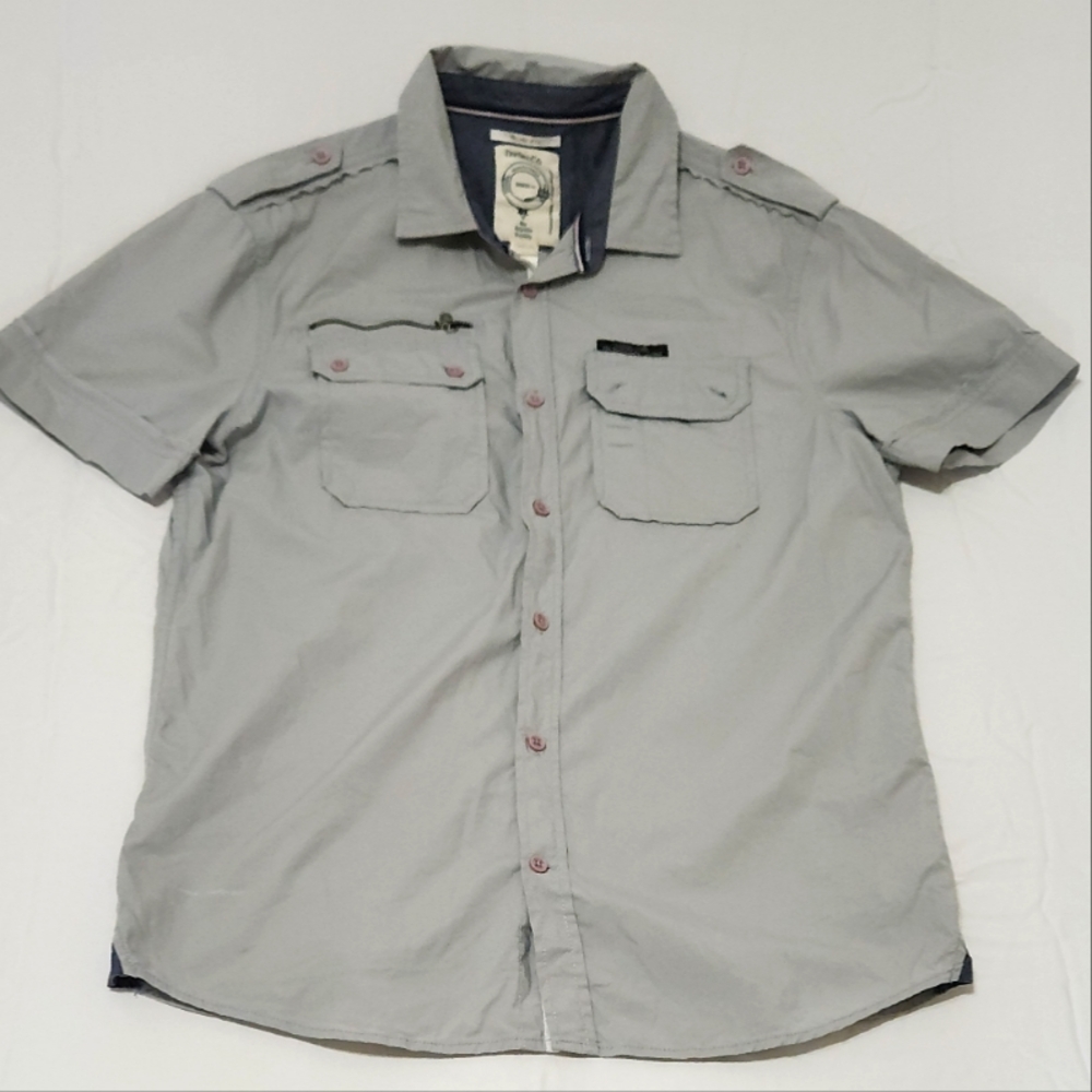 DieSel Co. Slim Fit XL Mens Grey Short Sleeve Military Button Up Shirt